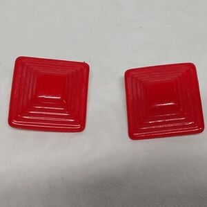 Red Geometric Pyramid 50s Style Earrings